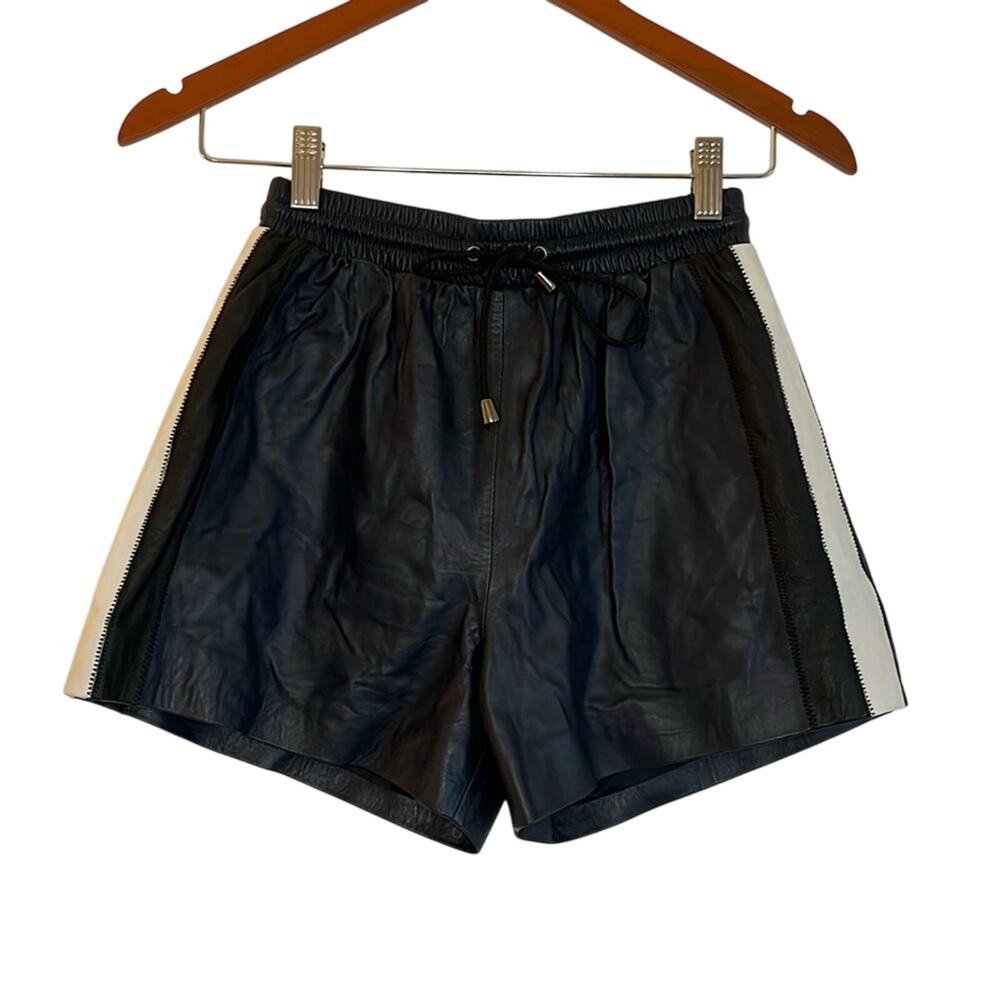 Jonathan Simkhai Leather Shorts w/ Stipe Size XS Black White Pull-On NWOT